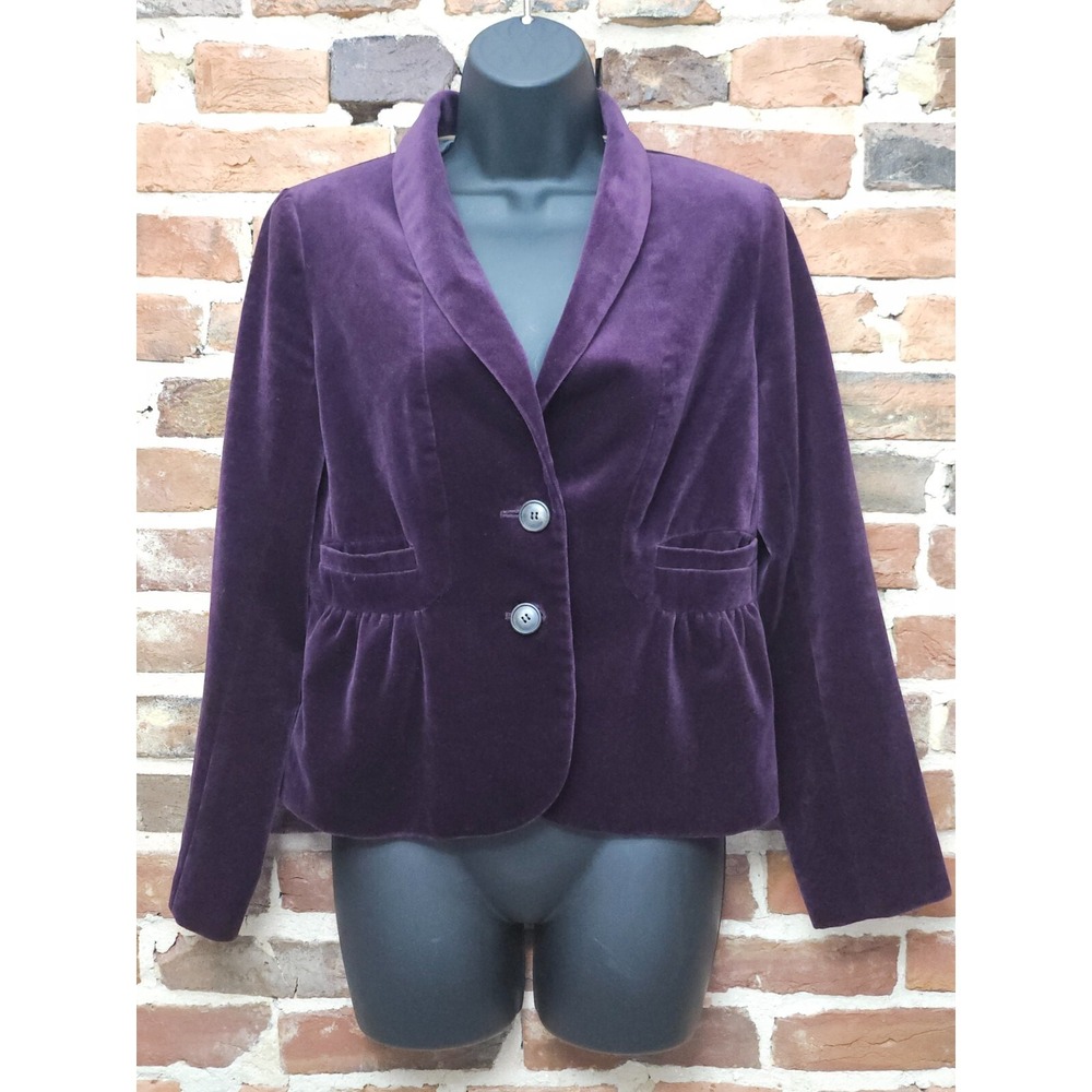 J.Crew Blazer Jacket Womens 6P Purple Velvet Lined Peplum Hem Button Front